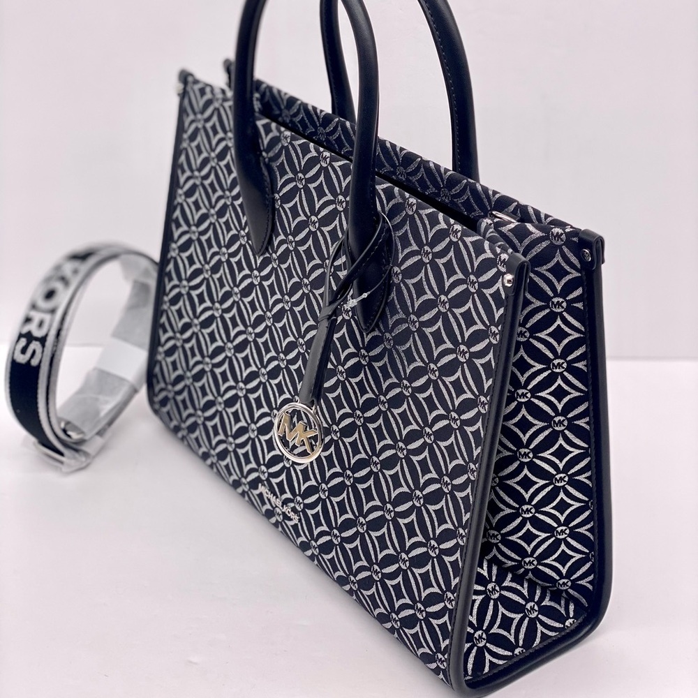 Michael Kors Mirella Medium Metallic Logo Jacquard Tote Bag - Picture 7 of 10